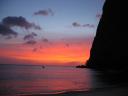 The Beautiful Sunset on the Beach Between the Pitons