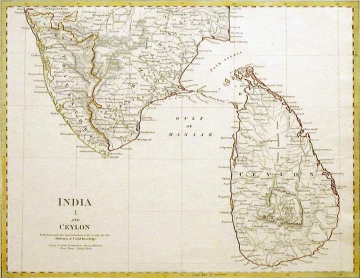 Adam's Bridge Map of Southern India, Sri Lanka, and Adam's Bridge (Also Called Rama's Bridge or Ram Setu)